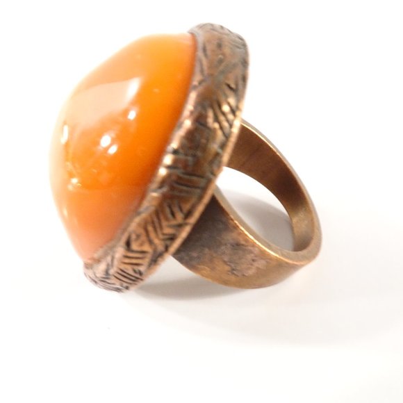 Gerard Yosca Women's Natural Cultured Coral Stone Solitaire brass Vintage Ring 6 - Picture 2 of 9